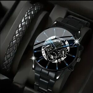 Geneva Men’s Black-Out Watch + Bracelet Set